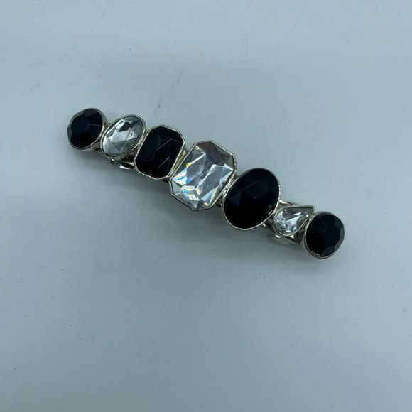 Vintage Hair Berette OS Silver Rhinestones Diamond Black - Picture 9 of 9